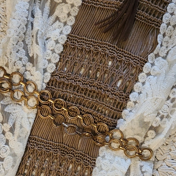 NWT BO HO CROCHET BEIGE UNIQUE LONG DRESS COVERUP - Picture 16 of 16